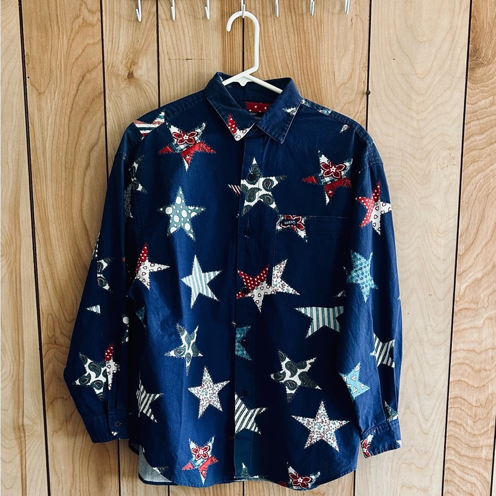 Guess by Marciano Men's Navy Star Pattern Shirt